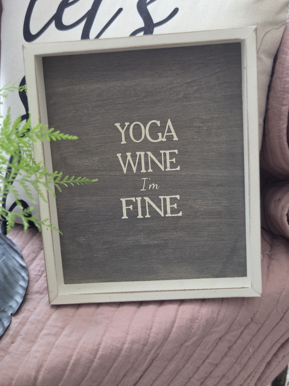Wooden 'Yoga Wine I'm Fine' Wall Art Sign - Neutral - Picture 2 of 3